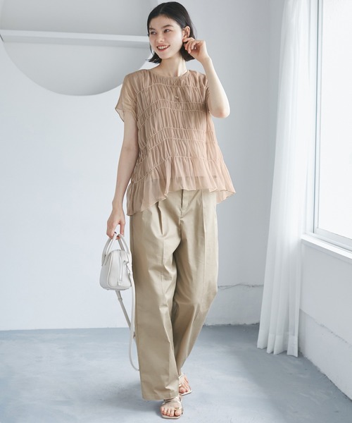 セール】楊柳シャーリングシアートップス（Tシャツ/カットソー）｜ROPE