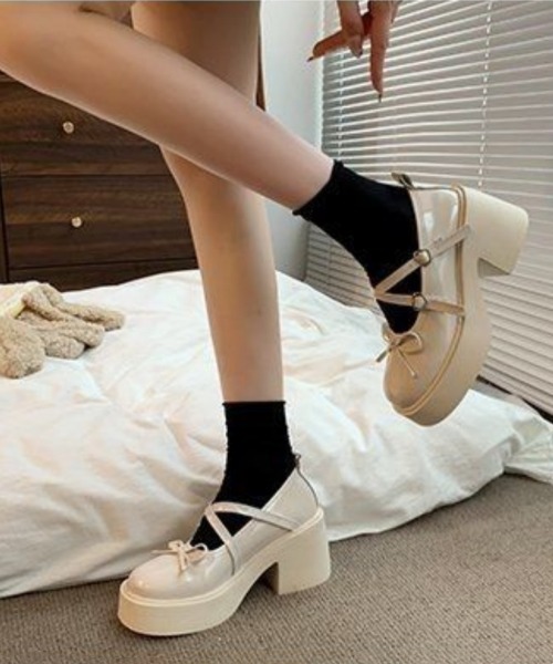 Ritzy（リッツィー）の「厚底 リボンデザインヒールパンプス/シューズ（ローファー・レディース・ホワイト/シルバー/ブラック・23/24/22.5/24.5/23.5/25）」の16枚目の写真