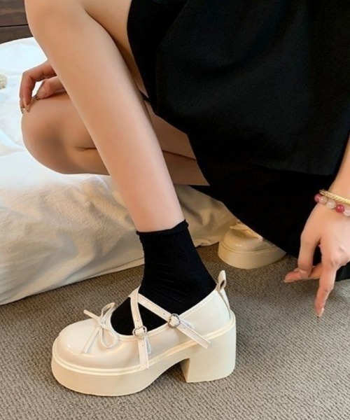 Ritzy（リッツィー）の「厚底 リボンデザインヒールパンプス/シューズ（ローファー・レディース・ホワイト/シルバー/ブラック・23/24/22.5/24.5/23.5/25）」の15枚目の写真