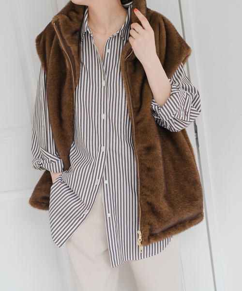 スピックアンドスパン＊50コットンオーバーシャツ＊ブラウン＊美品 追加》50コットンオーバーシャツ（シャツ／ブラウス）｜Spick