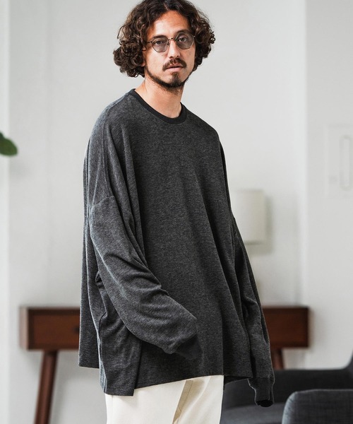 Magine(マージン)の「mlt5319-Cut-and-Sew Knitwear Pullover ロングスリーブTシャツ(Tシャツ/カットソー・メンズ・ブラック/チャコールグレー/グレー・48/46/44)」の1枚目の写真