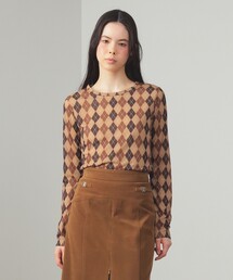 アーガイルプリント クルーネック トップス