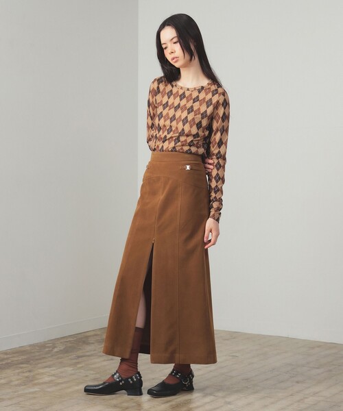 Ray BEAMS(レイビームス)の「アーガイルプリント クルーネック トップス(Tシャツ/カットソー・レディース・ブラウン/パープル・ONE SIZE)」の4枚目の写真