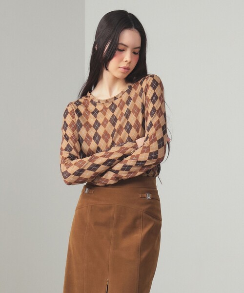 Ray BEAMS(レイビームス)の「アーガイルプリント クルーネック トップス(Tシャツ/カットソー・レディース・ブラウン/パープル・ONE SIZE)」の5枚目の写真