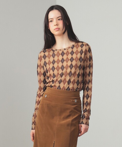 Ray BEAMS(レイビームス)の「アーガイルプリント クルーネック トップス(Tシャツ/カットソー・レディース・ブラウン/パープル・ONE SIZE)」の6枚目の写真
