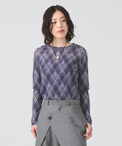 Ray BEAMS(レイビームス)の「アーガイルプリント クルーネック トップス(Tシャツ/カットソー・レディース・ブラウン/パープル・ONE SIZE)」の9枚目の写真