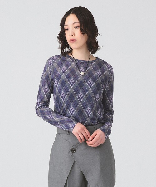 Ray BEAMS(レイビームス)の「アーガイルプリント クルーネック トップス(Tシャツ/カットソー・レディース・ブラウン/パープル・ONE SIZE)」の10枚目の写真