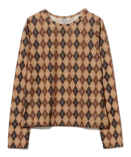 Ray BEAMS(レイビームス)の「アーガイルプリント クルーネック トップス(Tシャツ/カットソー・レディース・ブラウン/パープル・ONE SIZE)」の13枚目の写真