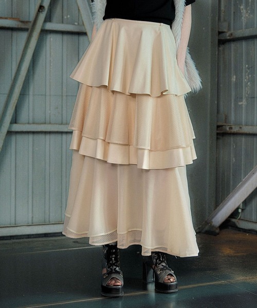 HARE イソザイデザインティアードスカート アシンメトリー プリーツ シアー HARE（ハレ）の「イソザイデザインティアードスカート(HARE