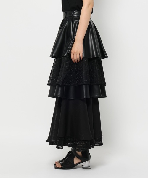 HARE ラメ　メッシュ　フェイクレザー　ティアード　ロング　スカート 黒 楽天市場】ラメメッシュティアードスカート HARE ハレ スカート