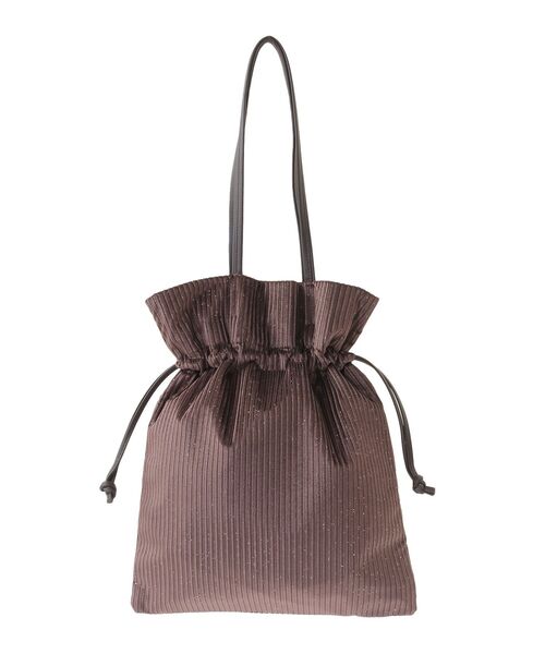 Green　Parks（グリーンパークス）の「andmikka.ラメベロアプリーツ巾着バッグ（ハンドバッグ・レディース・ブラック/カーキ/ボルドー/ブラウン/ベージュ・FREE）」の7枚目の写真