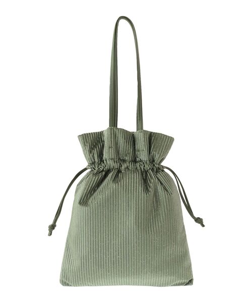 Green　Parks（グリーンパークス）の「andmikka.ラメベロアプリーツ巾着バッグ（ハンドバッグ・レディース・ブラック/カーキ/ボルドー/ブラウン/ベージュ・FREE）」の6枚目の写真