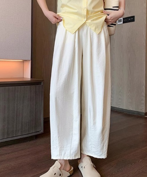 shoppinggo(ショッピングゴー)の「ワイドパンツ サマーパンツ 夏服 ストレート ウエストゴムパンツ(スウェットパンツ・レディース・ブラック/ブルー/カーキ/アイボリー/ピンク・M/L)」の2枚目の写真