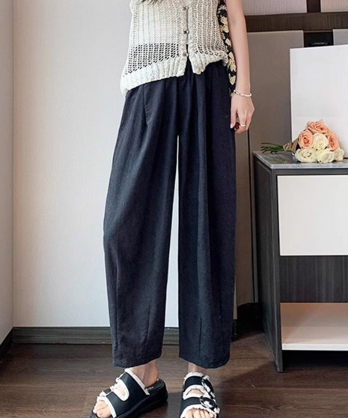 shoppinggo(ショッピングゴー)の「ワイドパンツ サマーパンツ 夏服 ストレート ウエストゴムパンツ(スウェットパンツ・レディース・ブラック/ブルー/カーキ/アイボリー/ピンク・M/L)」の3枚目の写真