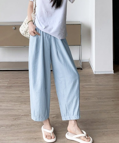 shoppinggo(ショッピングゴー)の「ワイドパンツ サマーパンツ 夏服 ストレート ウエストゴムパンツ(スウェットパンツ・レディース・ブラック/ブルー/カーキ/アイボリー/ピンク・M/L)」の6枚目の写真