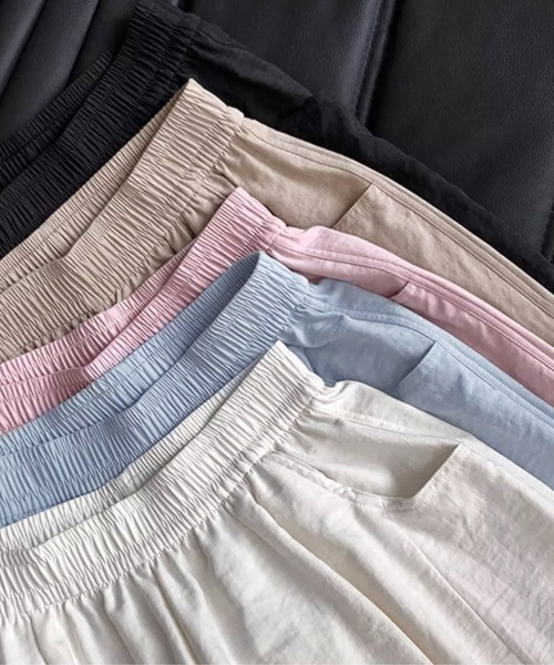 shoppinggo(ショッピングゴー)の「ワイドパンツ サマーパンツ 夏服 ストレート ウエストゴムパンツ(スウェットパンツ・レディース・ブラック/ブルー/カーキ/アイボリー/ピンク・M/L)」の9枚目の写真