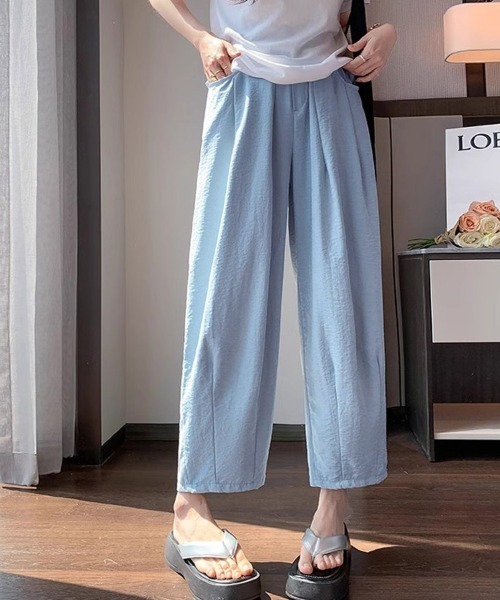 shoppinggo(ショッピングゴー)の「ワイドパンツ サマーパンツ 夏服 ストレート ウエストゴムパンツ(スウェットパンツ・レディース・ブラック/ブルー/カーキ/アイボリー/ピンク・M/L)」の12枚目の写真