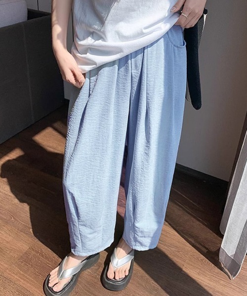 shoppinggo(ショッピングゴー)の「ワイドパンツ サマーパンツ 夏服 ストレート ウエストゴムパンツ(スウェットパンツ・レディース・ブラック/ブルー/カーキ/アイボリー/ピンク・M/L)」の13枚目の写真