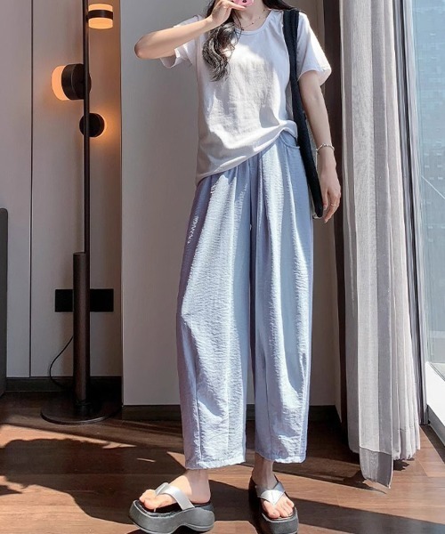 shoppinggo(ショッピングゴー)の「ワイドパンツ サマーパンツ 夏服 ストレート ウエストゴムパンツ(スウェットパンツ・レディース・ブラック/ブルー/カーキ/アイボリー/ピンク・M/L)」の14枚目の写真