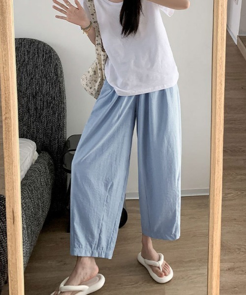 shoppinggo(ショッピングゴー)の「ワイドパンツ サマーパンツ 夏服 ストレート ウエストゴムパンツ(スウェットパンツ・レディース・ブラック/ブルー/カーキ/アイボリー/ピンク・M/L)」の15枚目の写真