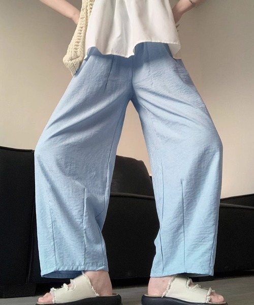 shoppinggo(ショッピングゴー)の「ワイドパンツ サマーパンツ 夏服 ストレート ウエストゴムパンツ(スウェットパンツ・レディース・ブラック/ブルー/カーキ/アイボリー/ピンク・M/L)」の16枚目の写真