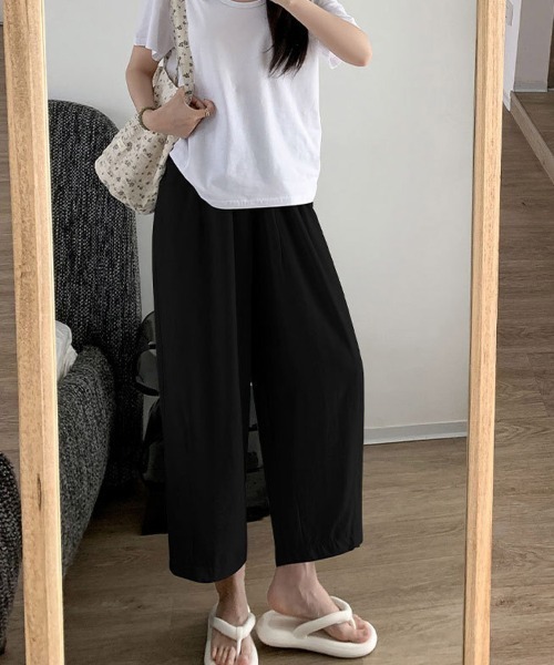 shoppinggo(ショッピングゴー)の「ワイドパンツ サマーパンツ 夏服 ストレート ウエストゴムパンツ(スウェットパンツ・レディース・ブラック/ブルー/カーキ/アイボリー/ピンク・M/L)」の19枚目の写真
