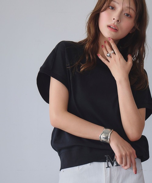 ELFRANK(エルフランク)の「綿混フレンチスリーブイレギュラーヘムシンプルカットソー(Tシャツ/カットソー・レディース・オフホワイト/グレイッシュベージュ/ブラック・L/M)」の11枚目の写真