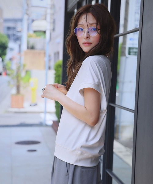 ELFRANK(エルフランク)の「綿混フレンチスリーブイレギュラーヘムシンプルカットソー(Tシャツ/カットソー・レディース・オフホワイト/グレイッシュベージュ/ブラック・L/M)」の20枚目の写真