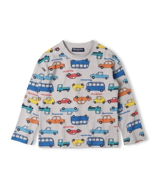 Moujonjon（ムージョンジョン）の「動物・車総柄接結長袖Tシャツ（Tシャツ/カットソー・キッズ・グレー/オフホワイト・140/130/120/110/100/90/80）」の2枚目の写真