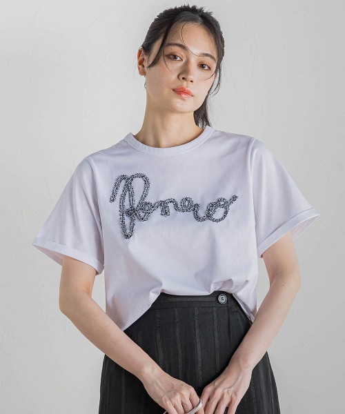 Droite lautreamont(ドロワットロートレアモン)の「フリンジコードロゴTシャツ≪手洗い可能≫(Tシャツ/カットソー・レディース・オフホワイト/ブラック・M)」の1枚目の写真