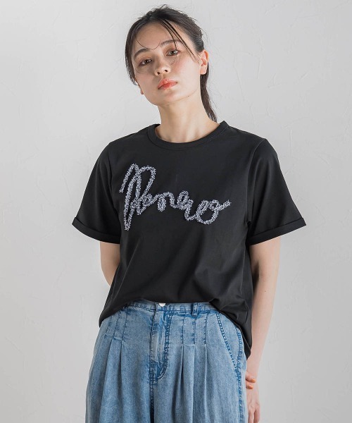Droite lautreamont(ドロワットロートレアモン)の「フリンジコードロゴTシャツ≪手洗い可能≫(Tシャツ/カットソー・レディース・オフホワイト/ブラック・M)」の2枚目の写真