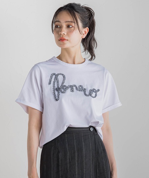 Droite lautreamont(ドロワットロートレアモン)の「フリンジコードロゴTシャツ≪手洗い可能≫(Tシャツ/カットソー・レディース・オフホワイト/ブラック・M)」の9枚目の写真