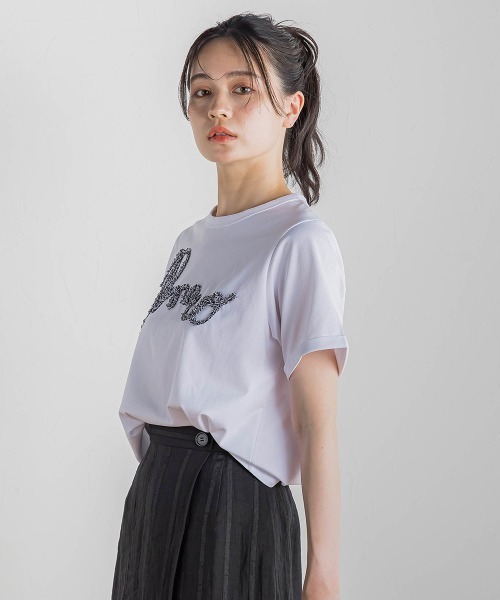 Droite lautreamont(ドロワットロートレアモン)の「フリンジコードロゴTシャツ≪手洗い可能≫(Tシャツ/カットソー・レディース・オフホワイト/ブラック・M)」の10枚目の写真