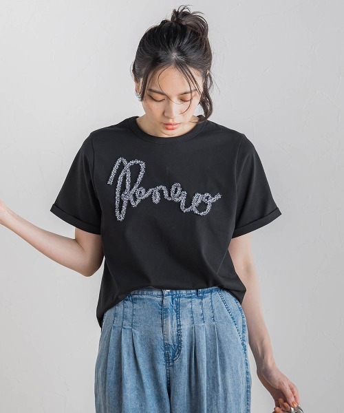 Droite lautreamont(ドロワットロートレアモン)の「フリンジコードロゴTシャツ≪手洗い可能≫(Tシャツ/カットソー・レディース・オフホワイト/ブラック・M)」の21枚目の写真