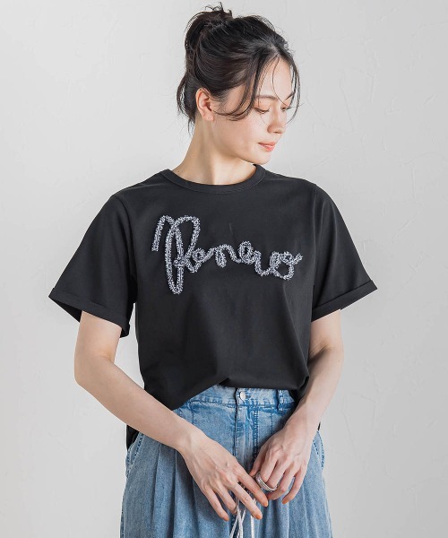 Droite lautreamont(ドロワットロートレアモン)の「フリンジコードロゴTシャツ≪手洗い可能≫(Tシャツ/カットソー・レディース・オフホワイト/ブラック・M)」の22枚目の写真