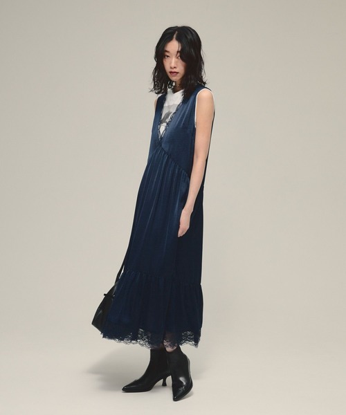 eL(エル)の「【eL】Gather Lace V One-piece/582474(ワンピース・レディース・オフホワイト/ネイビー・FREE)」の15枚目の写真