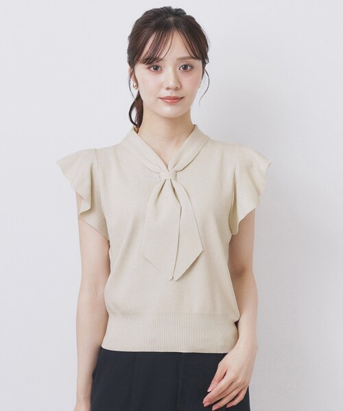 セール】フレアスリーブボウタイニット【洗濯機洗い可/接触冷感