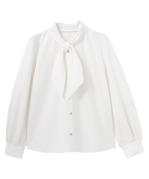 Pierrot（ピエロ）の「ボウタイデザインTブラウス（シャツ/ブラウス・レディース・ベージュ/ネイビー/オフホワイト/グレー/ライトブルー・L/M）」の12枚目の写真