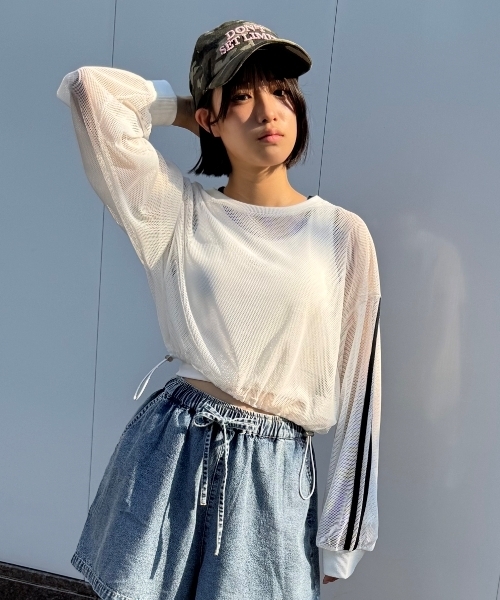 LOVETOXIC（ラブトキシック）の「【LTXC】インナーつきメッシュTシャツ（アンサンブル・キッズ・ブラック/カーキ/オフホワイト・S:140cm/130cm/L:160cm/M:150cm）」の2枚目の写真