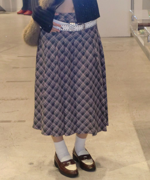 oriens チェック柄ひざ丈スカート フリーサイズ プリーツチェック