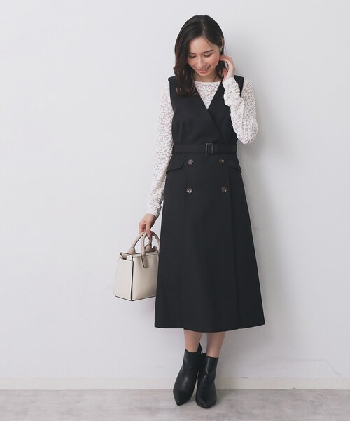 index（インデックス）の「トレンチディティールワンピース【洗濯機OK/イージーアイロン/防シワ】（ワンピース・レディース・キャメル/グリーン系/ブラック・38/36/42/40）」の5枚目の写真