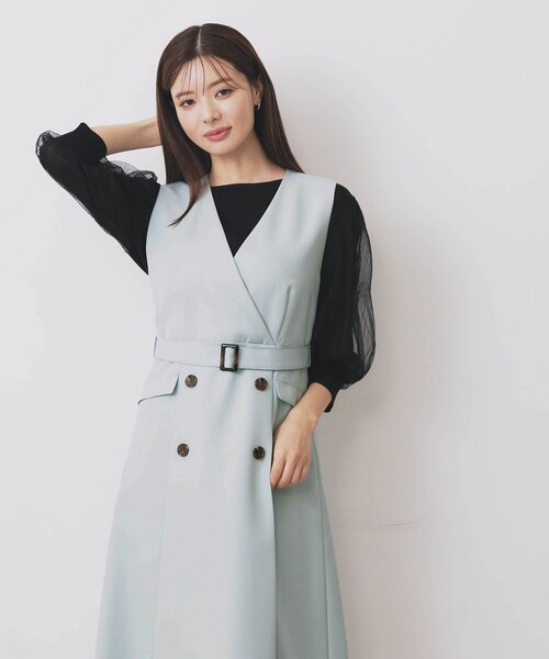 index（インデックス）の「トレンチディティールワンピース【洗濯機OK/イージーアイロン/防シワ】（ワンピース・レディース・キャメル/グリーン系/ブラック・38/36/42/40）」の10枚目の写真