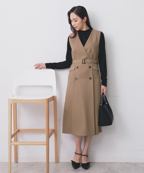 index（インデックス）の「トレンチディティールワンピース【洗濯機OK/イージーアイロン/防シワ】（ワンピース・レディース・キャメル/グリーン系/ブラック・38/36/42/40）」の18枚目の写真