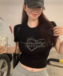 ハートラインストーンショートTシャツ