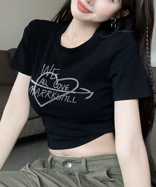 FUNdaysion（ファンデイション）の「ハートラインストーンショートTシャツ（Tシャツ/カットソー・レディース・ホワイト/ブラック・M）」の18枚目の写真