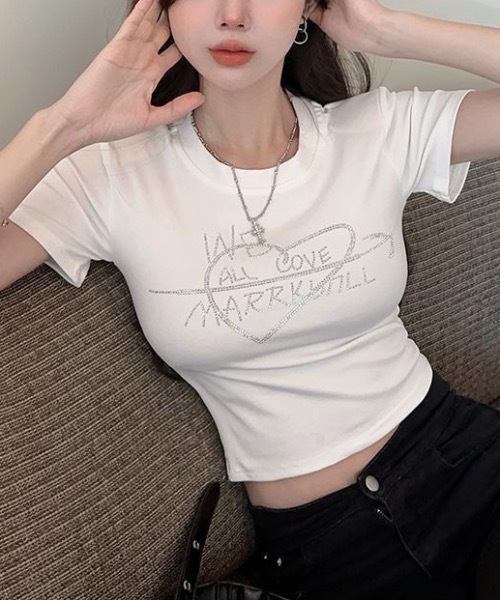 FUNdaysion（ファンデイション）の「ハートラインストーンショートTシャツ（Tシャツ/カットソー・レディース・ホワイト/ブラック・M）」の19枚目の写真