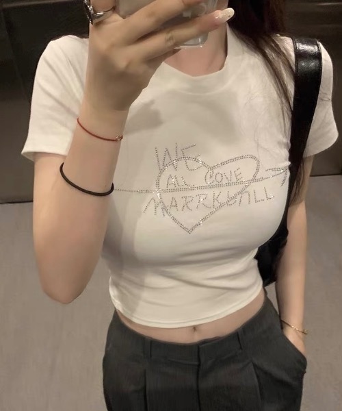 FUNdaysion（ファンデイション）の「ハートラインストーンショートTシャツ（Tシャツ/カットソー・レディース・ホワイト/ブラック・M）」の10枚目の写真