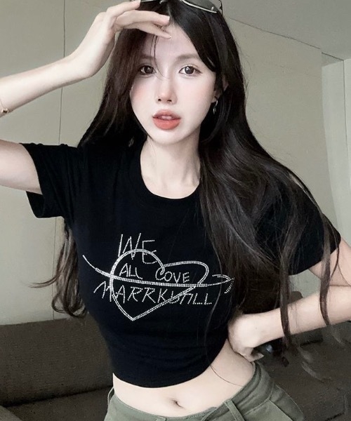 FUNdaysion（ファンデイション）の「ハートラインストーンショートTシャツ（Tシャツ/カットソー・レディース・ホワイト/ブラック・M）」の12枚目の写真
