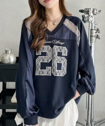 Tシャツ/カットソー（ブルー・ネイビー/青色系・Vネック