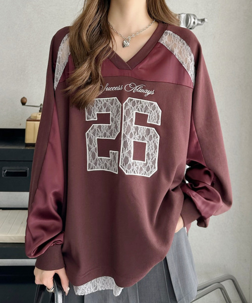 Ada.（エイダ）の「サテンレース使い ロゴ刺繍 長袖 ゲームシャツ（Tシャツ/カットソー・レディース・ホワイト/レッド/ネイビー/ブラック・FREE）」の4枚目の写真